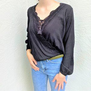 Lace Trim Wrap Blouse